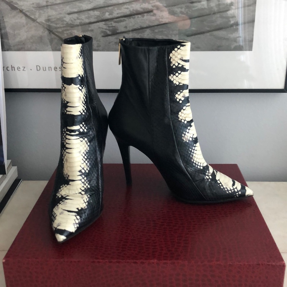 Tamara Mellon EXCESS Black Cream Exotic SNAKE Boot